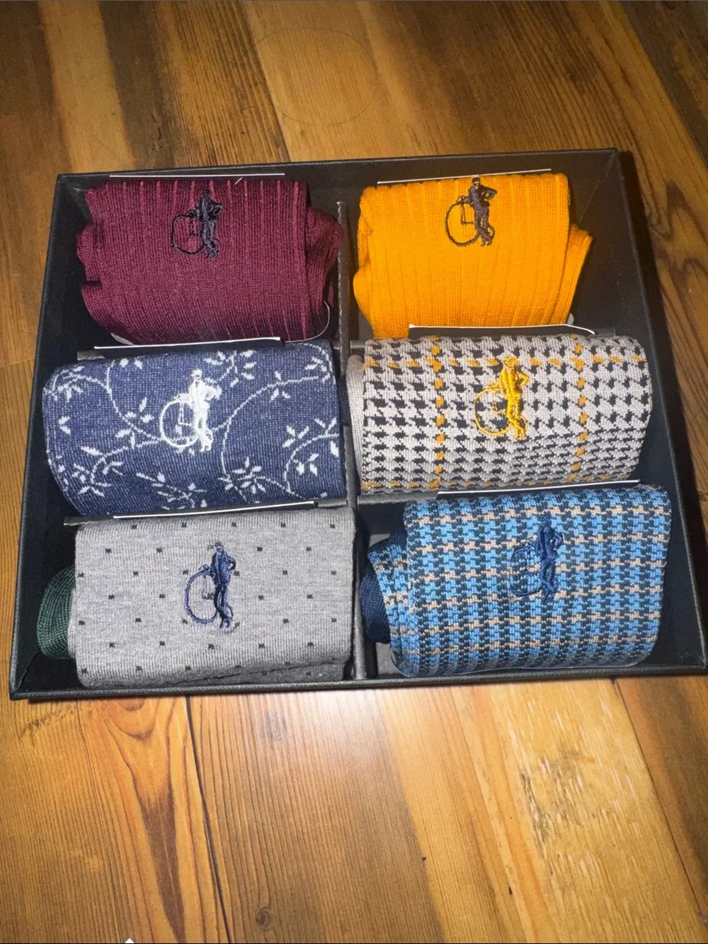 6-Pair Men's Dress Sock Gift Set in Yellow, Burgundy, Gray & Blue